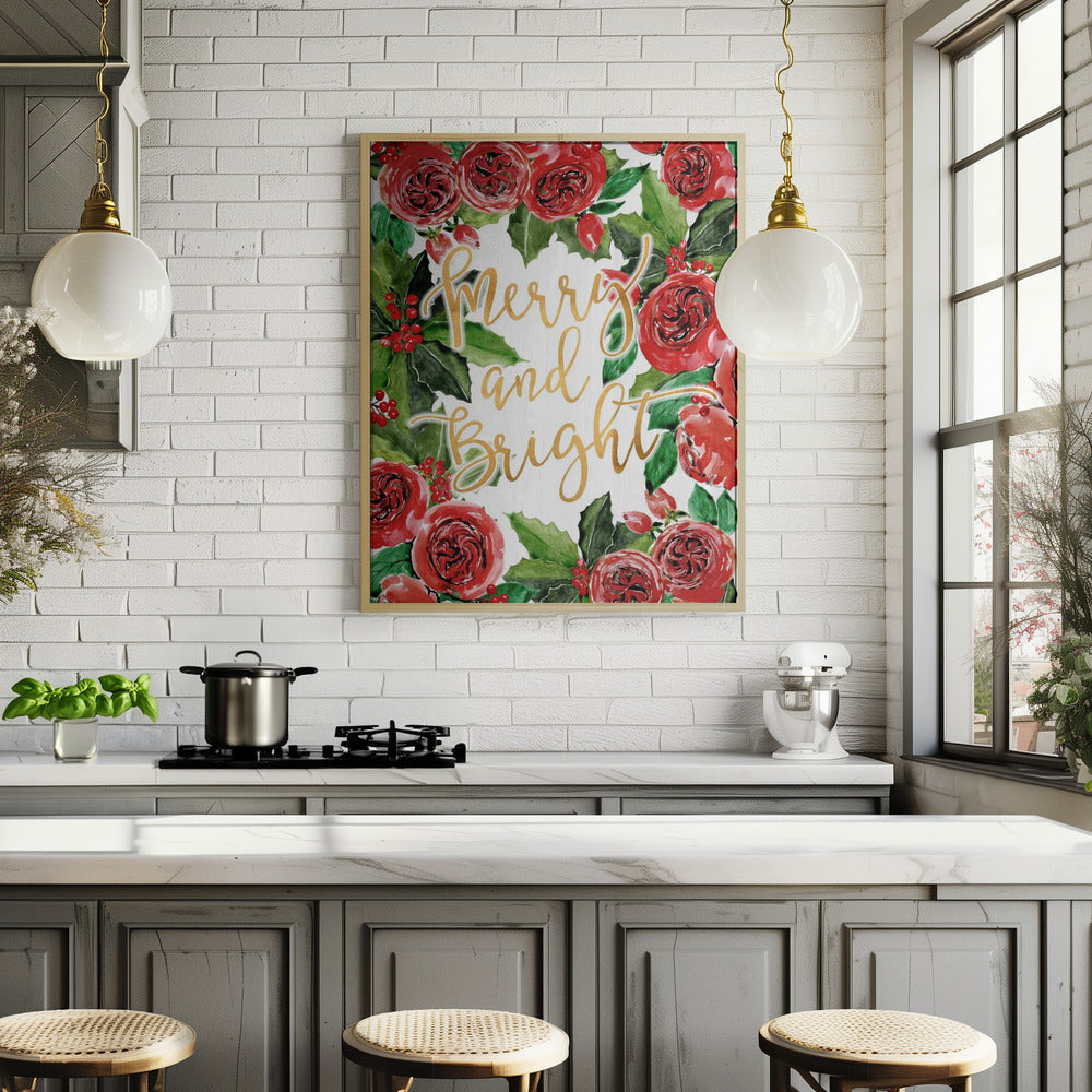 Merry and bright holiday roses Poster