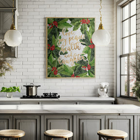 Holly floral art with holiday wishes Poster