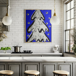 Christmas Tree And Snow Blue Poster