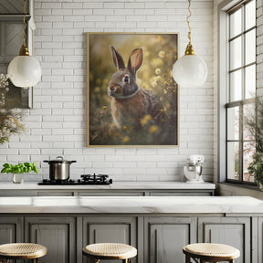 Bunny in Flower Field Poster