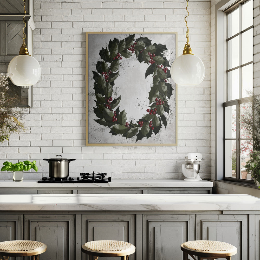 Splatters holly wreath Poster