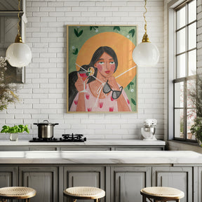 Abstract Modern Bohemian Woman with Cocktail Poster