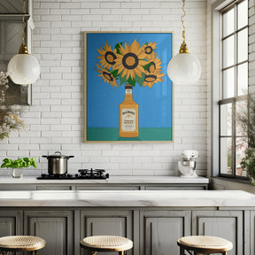 Sunflowers in Honey Whiskey Retro Illustration Poster