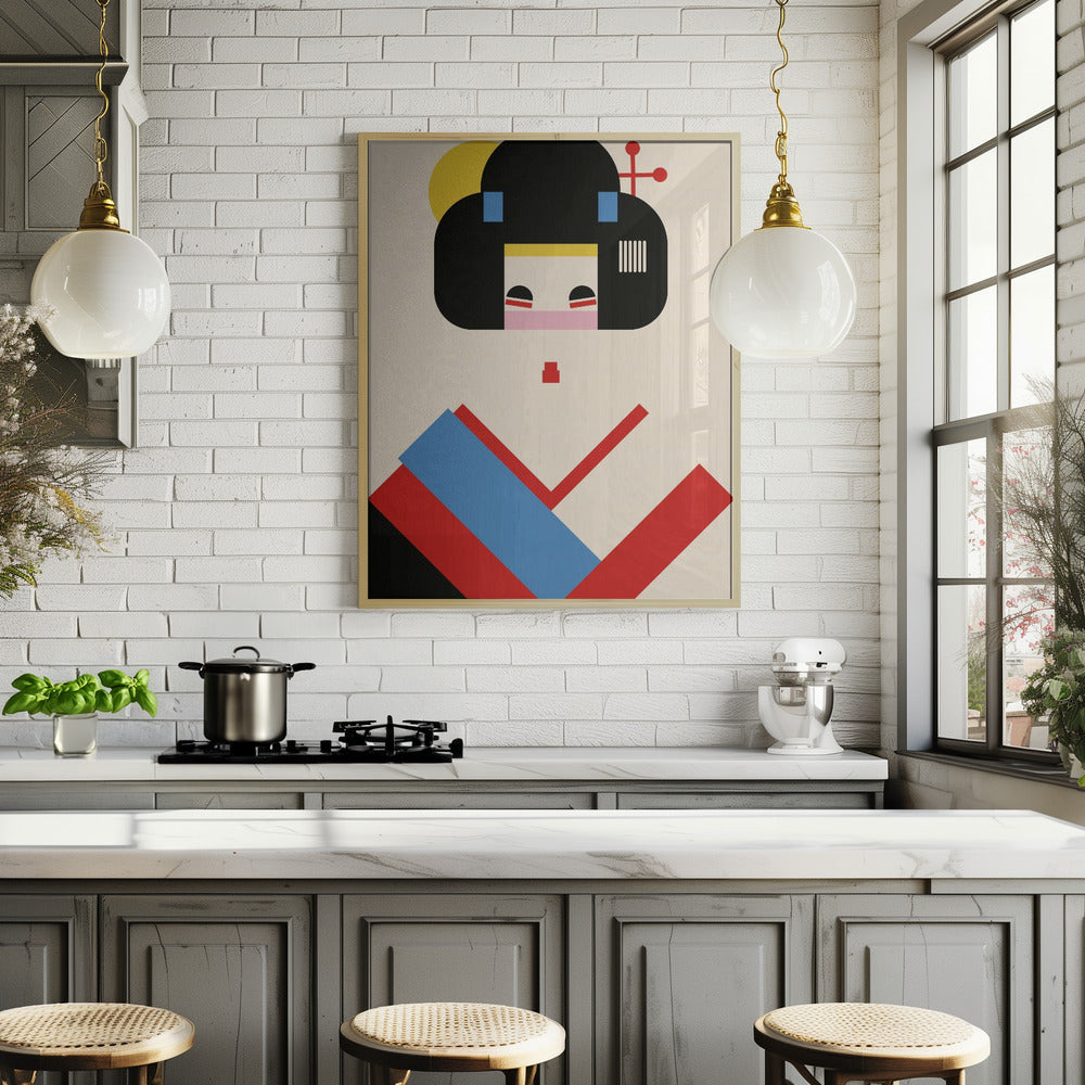 Geisha Girl Geometric Illustration Poster