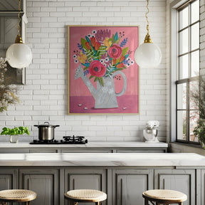 Watering Can with Flowers Poster