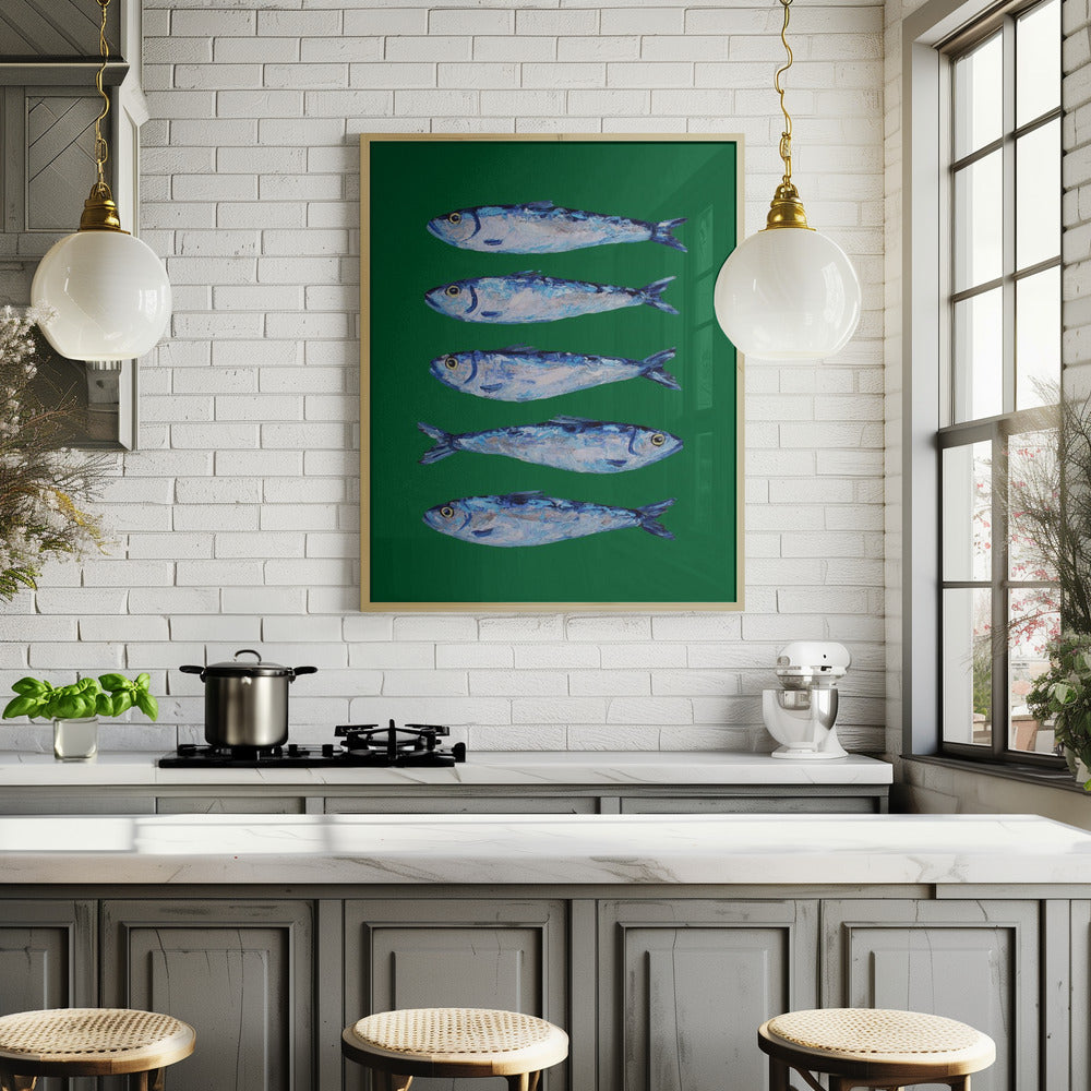 Sardines Forest Green Poster