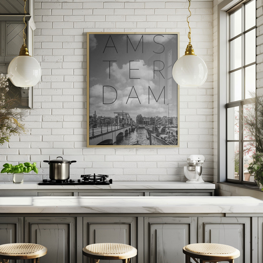 AMSTERDAM Magere Brug | Text &amp; Skyline Poster