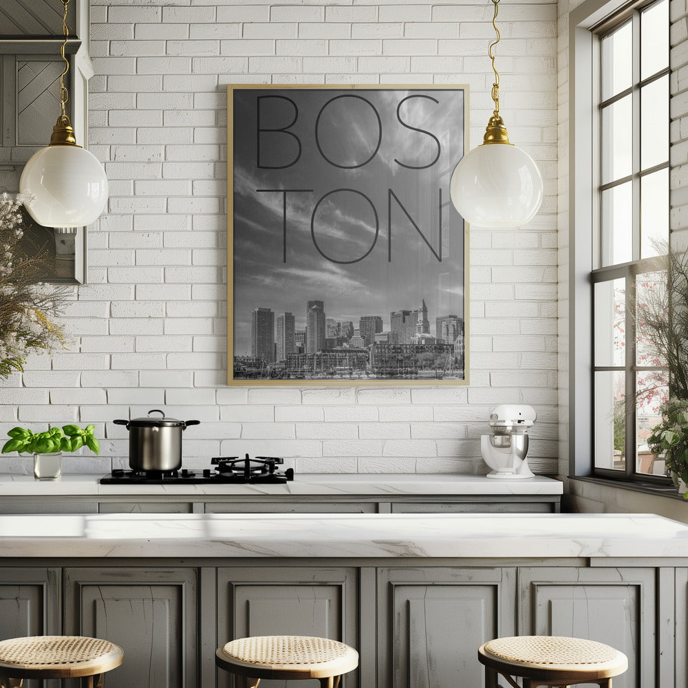 BOSTON Skyline Financial District &amp; North End | Text &amp; Skyline Poster