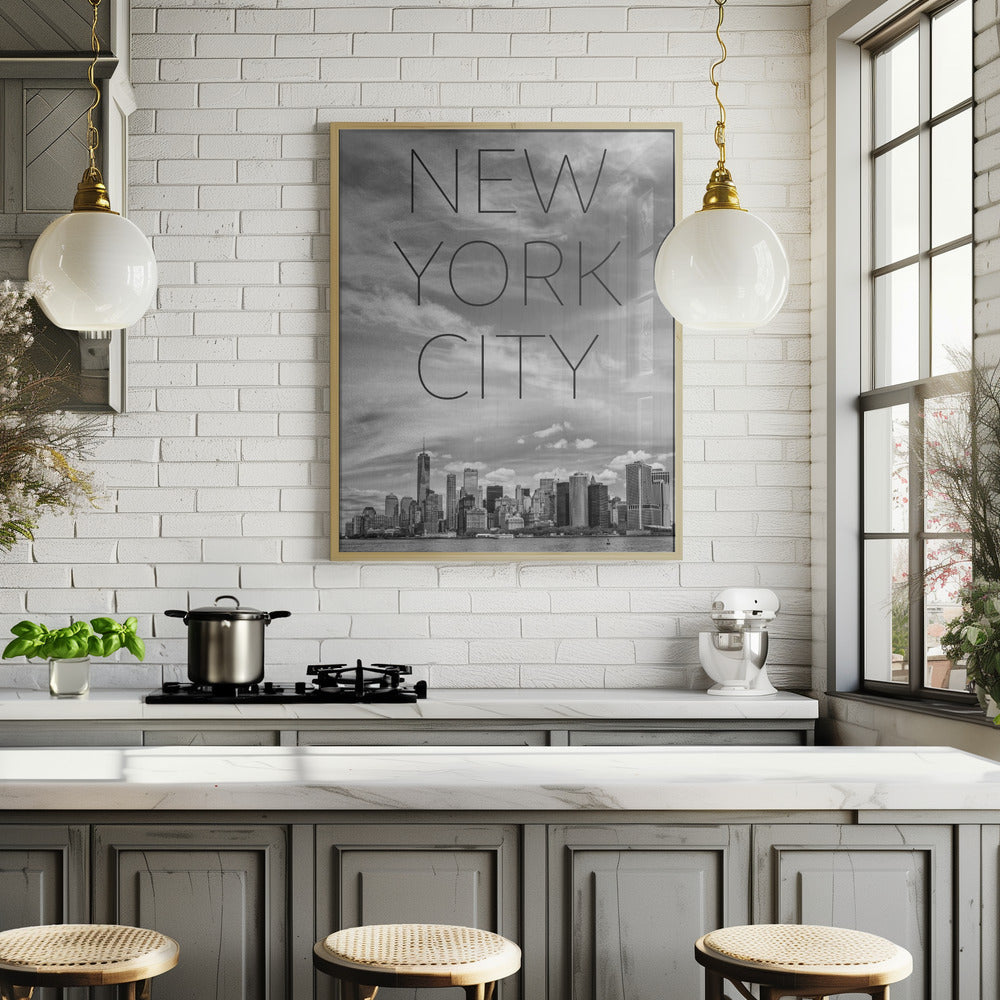 NYC Lower Manhattan &amp; Hudson River | Text &amp; Skyline Poster