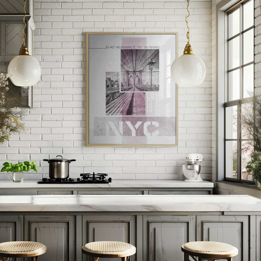 Poster Art NYC Brooklyn Bridge | pink marble Poster