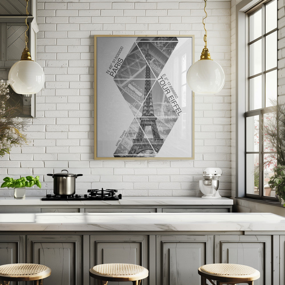 Coordinates PARIS Eiffel Tower | monochrome Poster