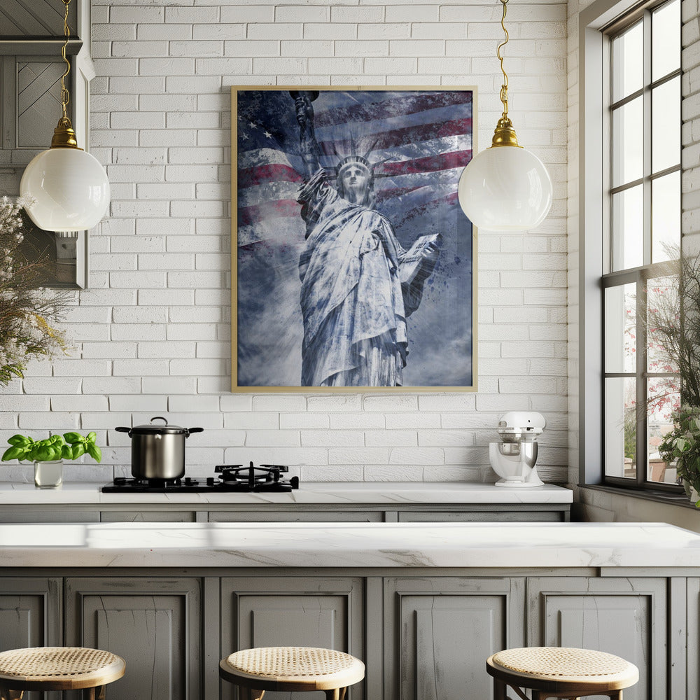 Modern Art STATUE OF LIBERTY | blue Poster