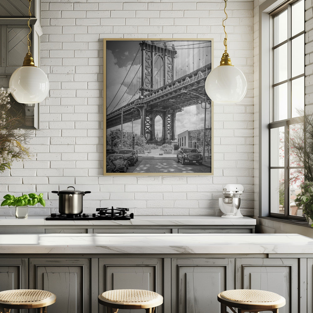 NEW YORK CITY Manhattan Bridge - upright slim panorama Poster