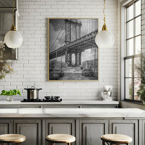 NEW YORK CITY Manhattan Bridge - upright slim panorama Poster