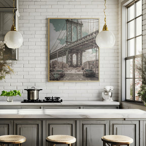 NYC Manhattan Bridge Panorama | urban vintage style Poster