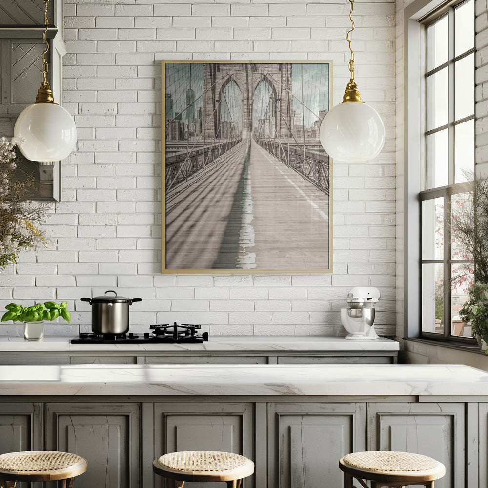 NYC Brooklyn Bridge Panorama | urban vintage style Poster