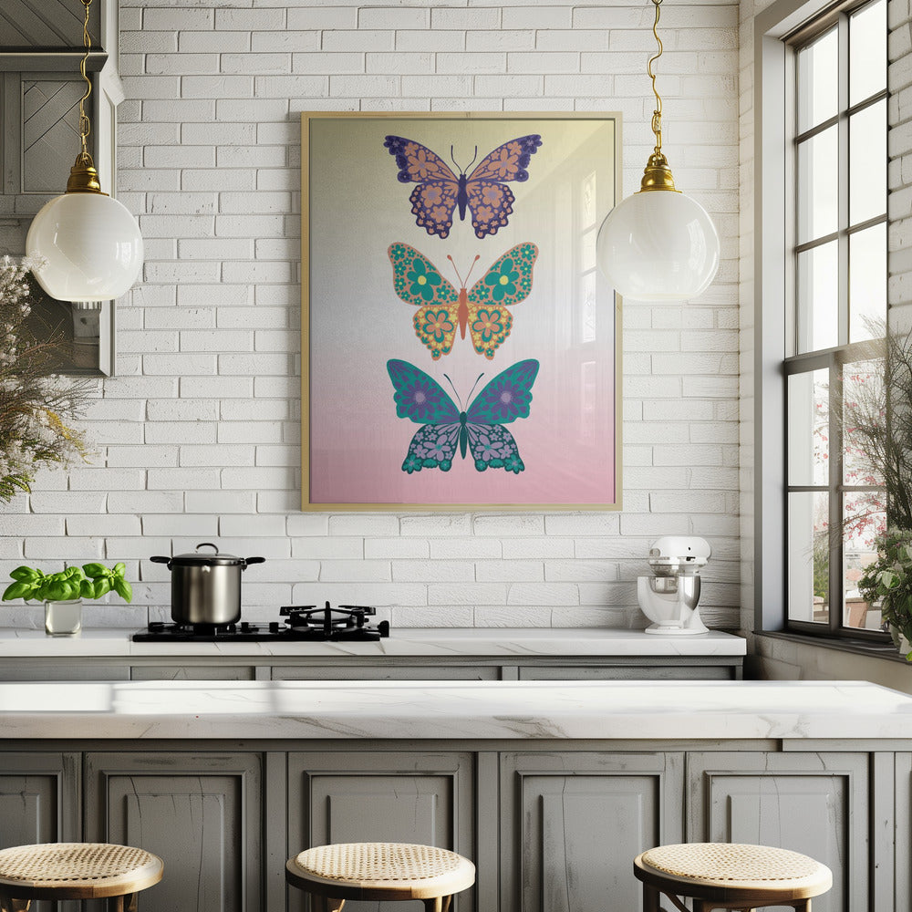 Colorful floral butterflies I Poster