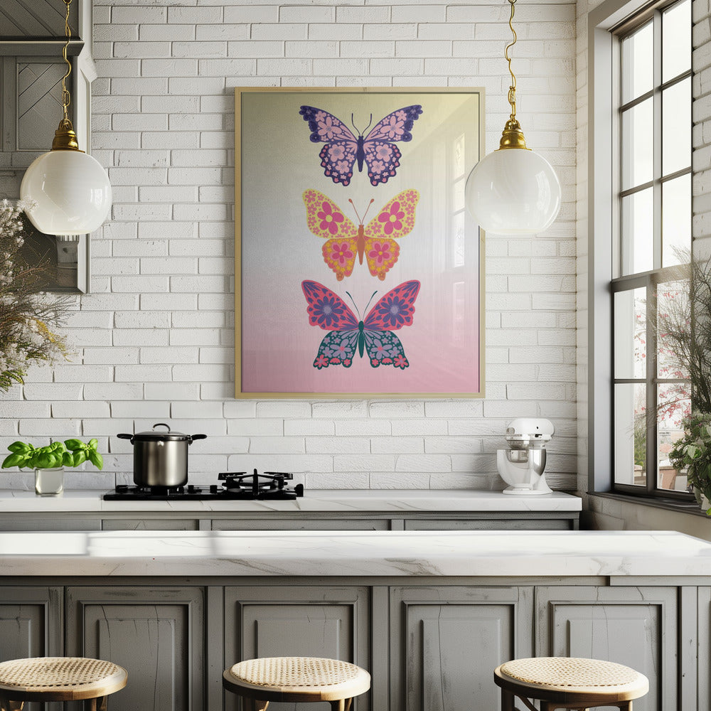 Colorful floral butterflies II Poster