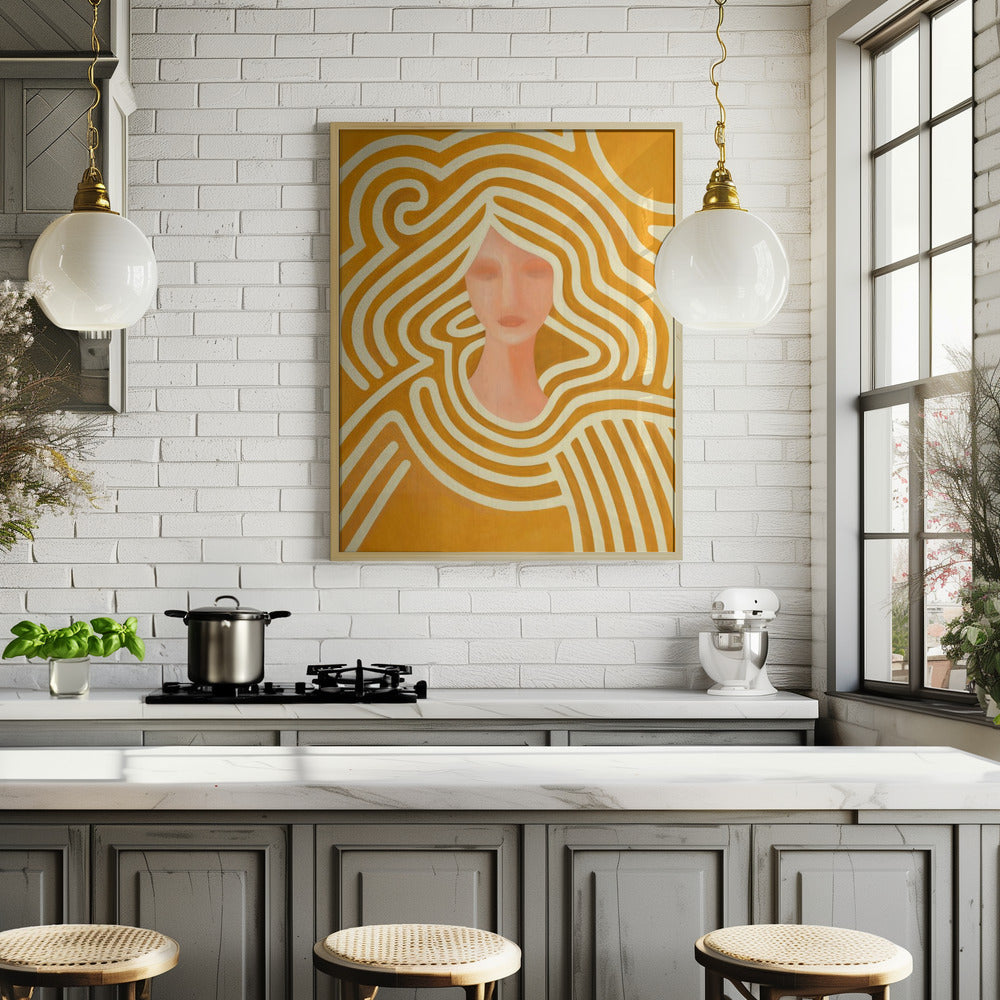 Berit abstract in ochre and pink Poster