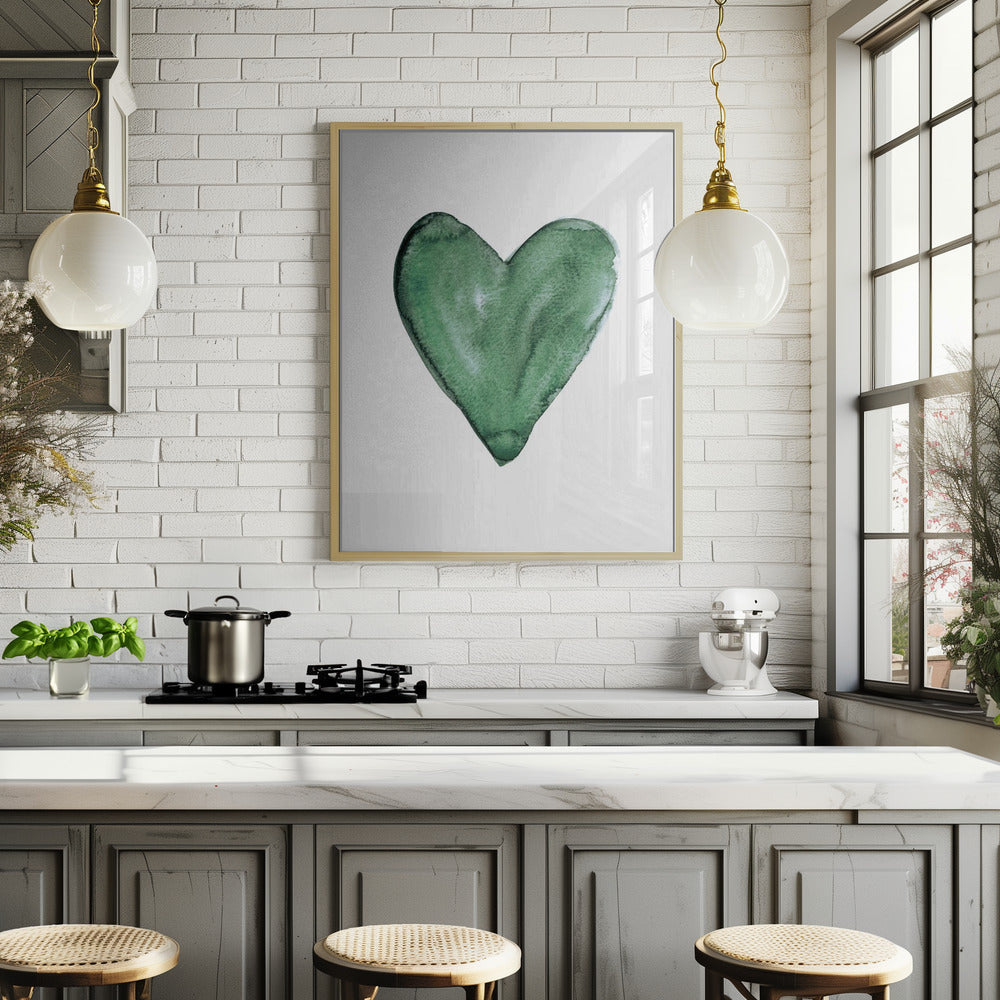 Watercolor heart green Poster