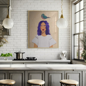 Girl with bird Poster