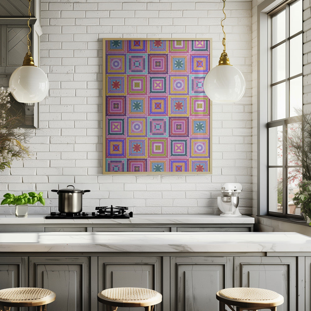 Colorful digital grandma squares I Poster