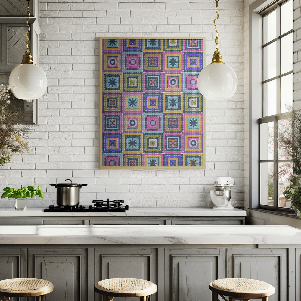 Colorful digital grandma squares II Poster