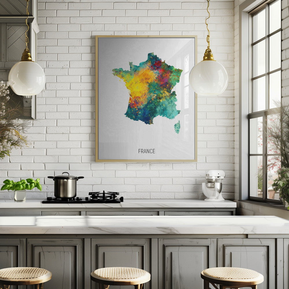 France Watercolor Map Poster