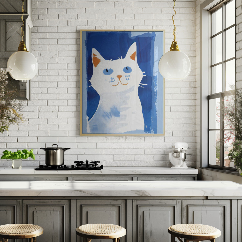 Cat In Blue Poster