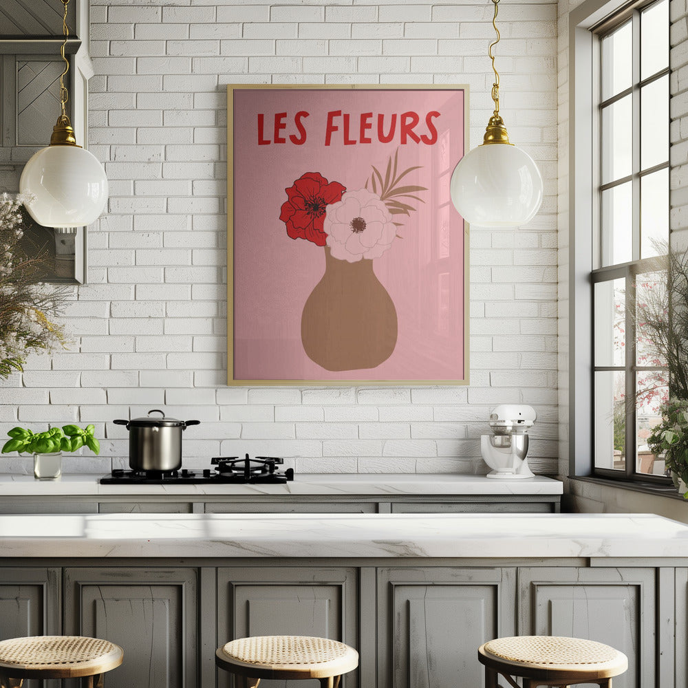 Les Fleurs Pink and Red Poster