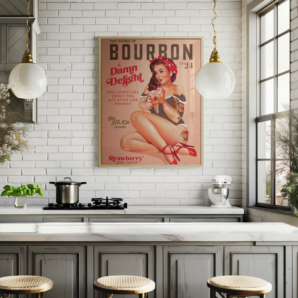 Bourbon Babes Vol 22 Vintage Pinup Girl Drinking A Cocktail Poster