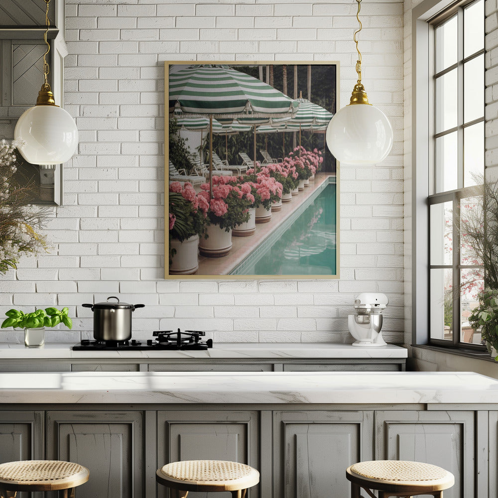 Green Pool Flowers Poster