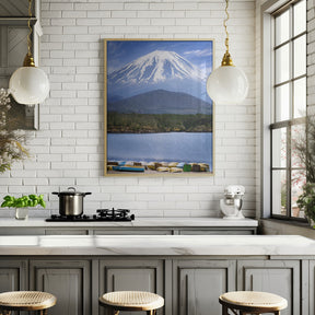 Picturesque Lake Shoji with striking Mount Fuji Poster