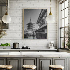 Historic Kyoto with Yasaka Pagoda - monochrome Poster