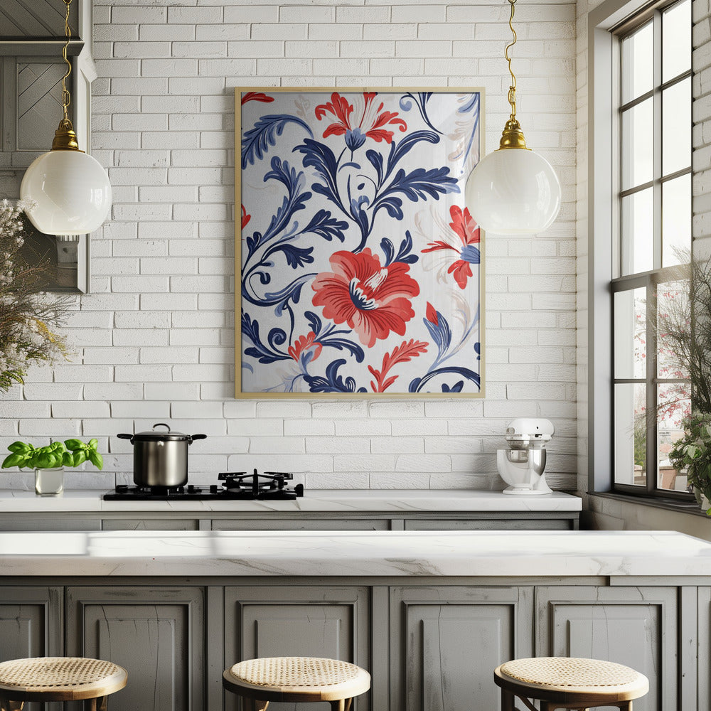 Floral In Blue and Red Poster