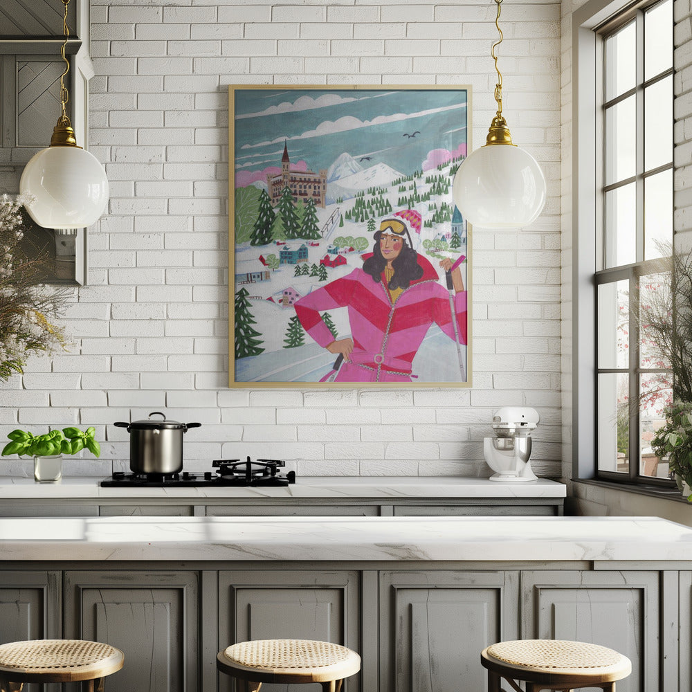 Winter Scene Woman Skiing Poster