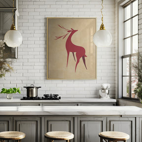 Stylized retro deer red/tan Poster