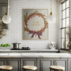 Cozy Season. Christmas wreath with bow Poster