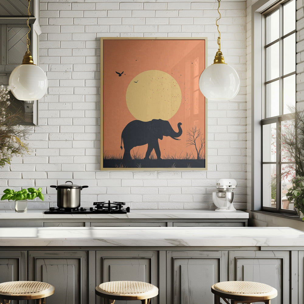 Elephant On the Savannah Poster