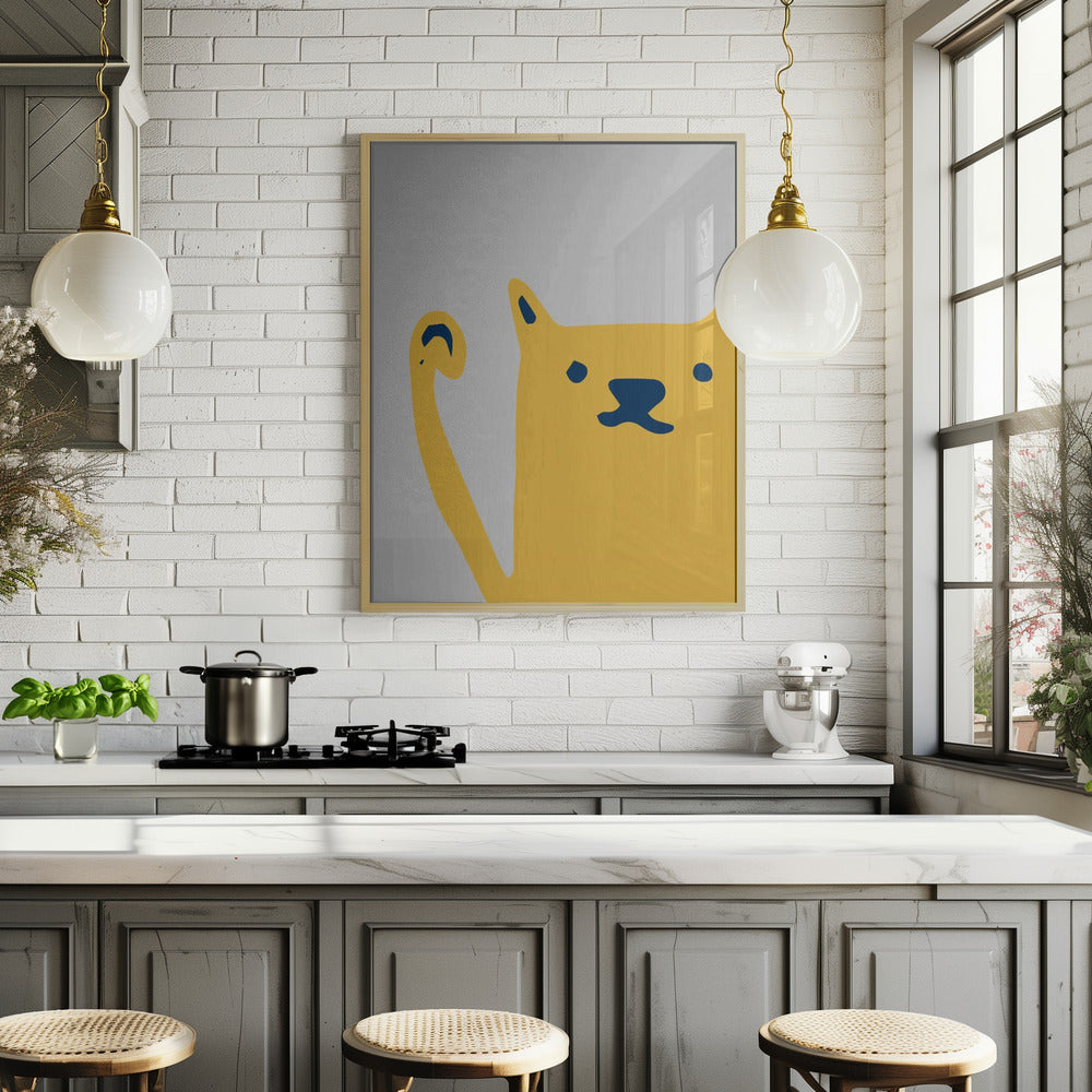 Cute Cat Yellow Poster