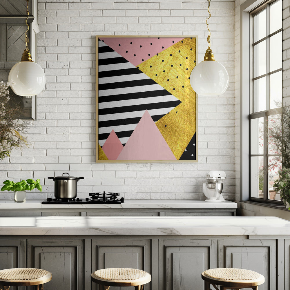 Gold Abstract Pink - Modern Geometric Poster