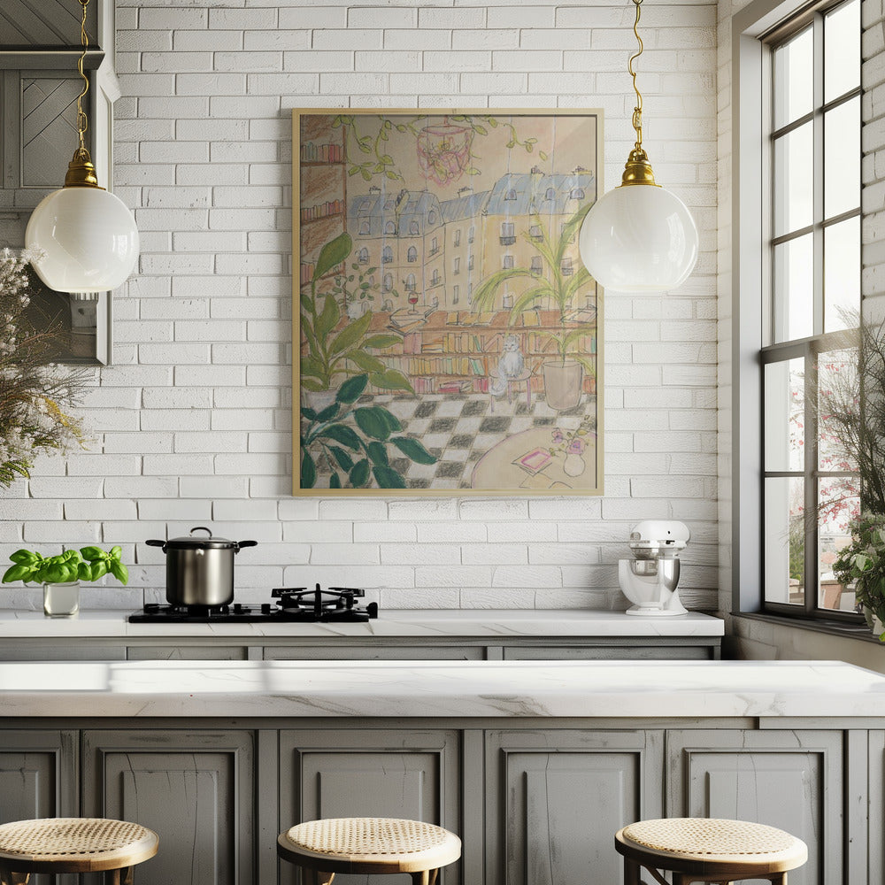 Antique Parisian Book Store Cat Poster