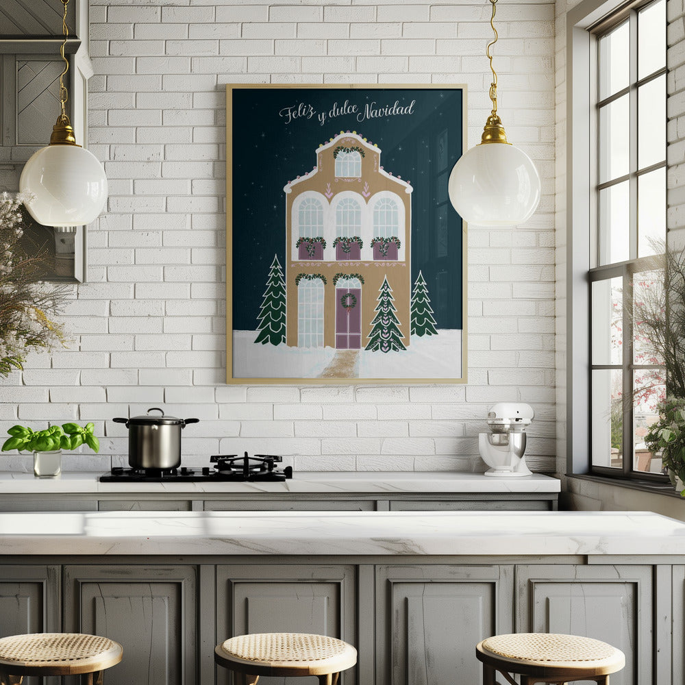 Starry gingerbread home - Feliz y dulce Navidad - Mauve Poster