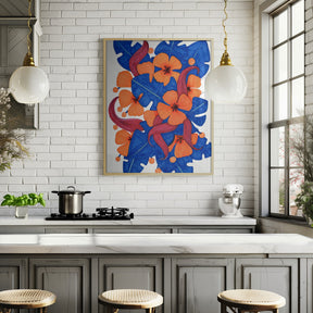 Hawaiian Orange and Blue Florals Poster