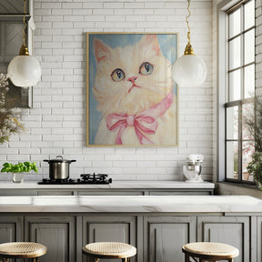 Pink Bow White Cat Poster