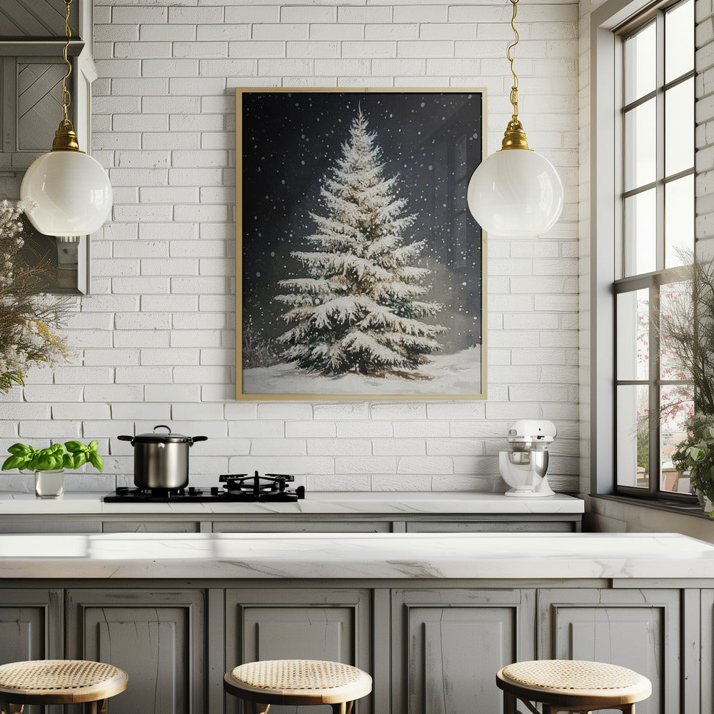 Snowfall Christmas Tree Poster