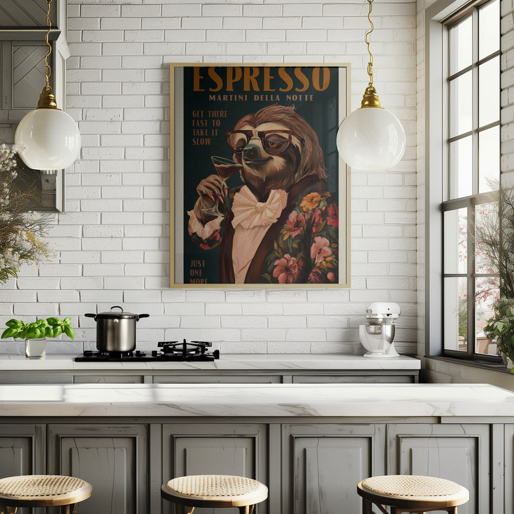 Art Deco Espresso Martini Drinking Sloth Poster