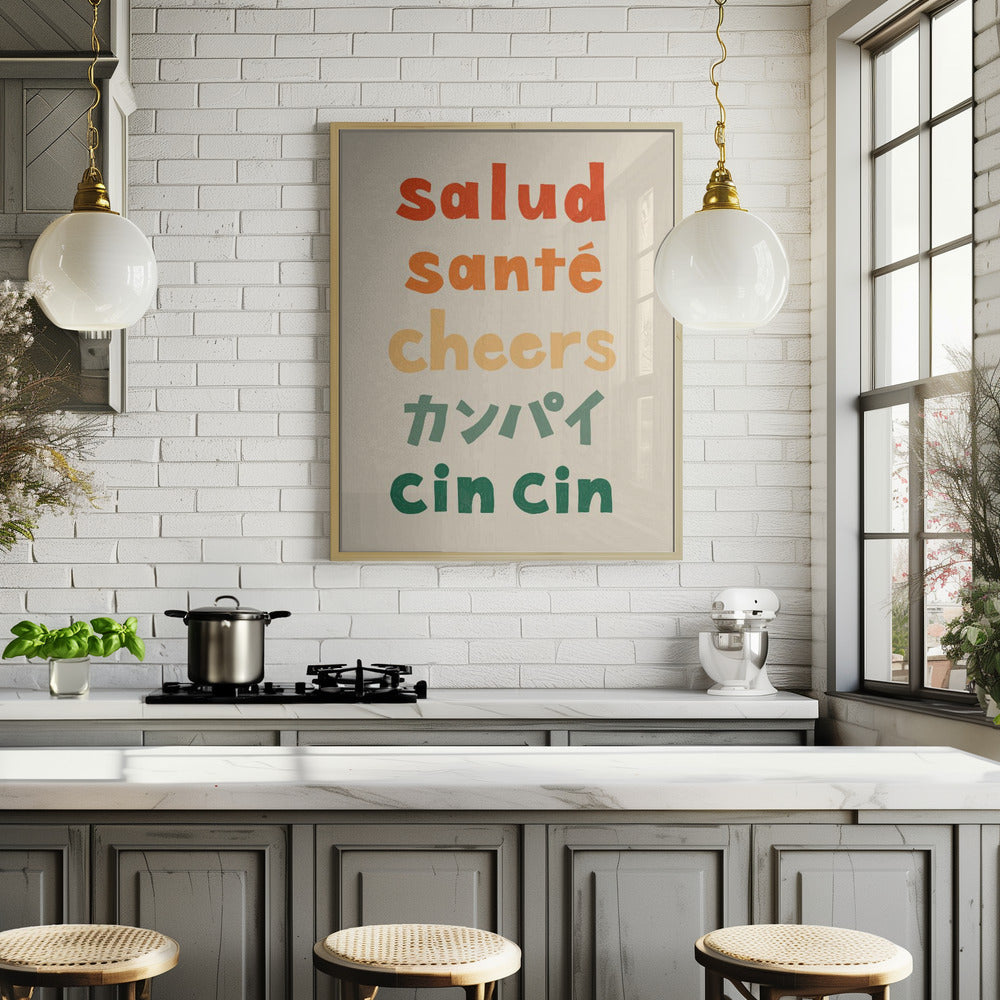 Cheers Typography - Salud Santé Cheers Kanpai Cin cin Poster