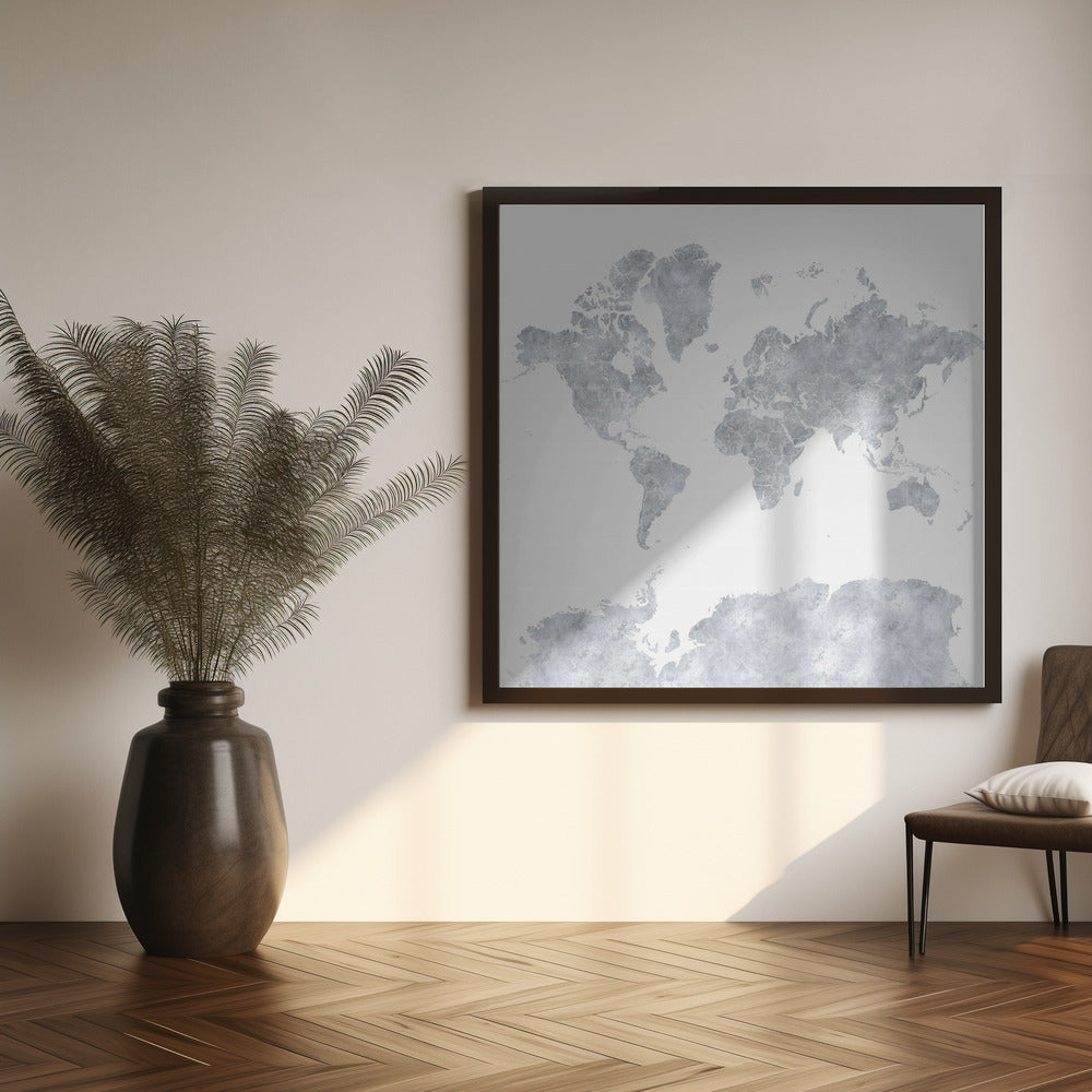 Gray world map Poster