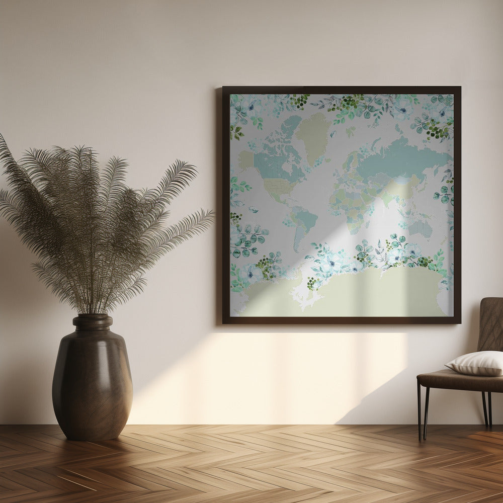 Marie world map with greenery Poster